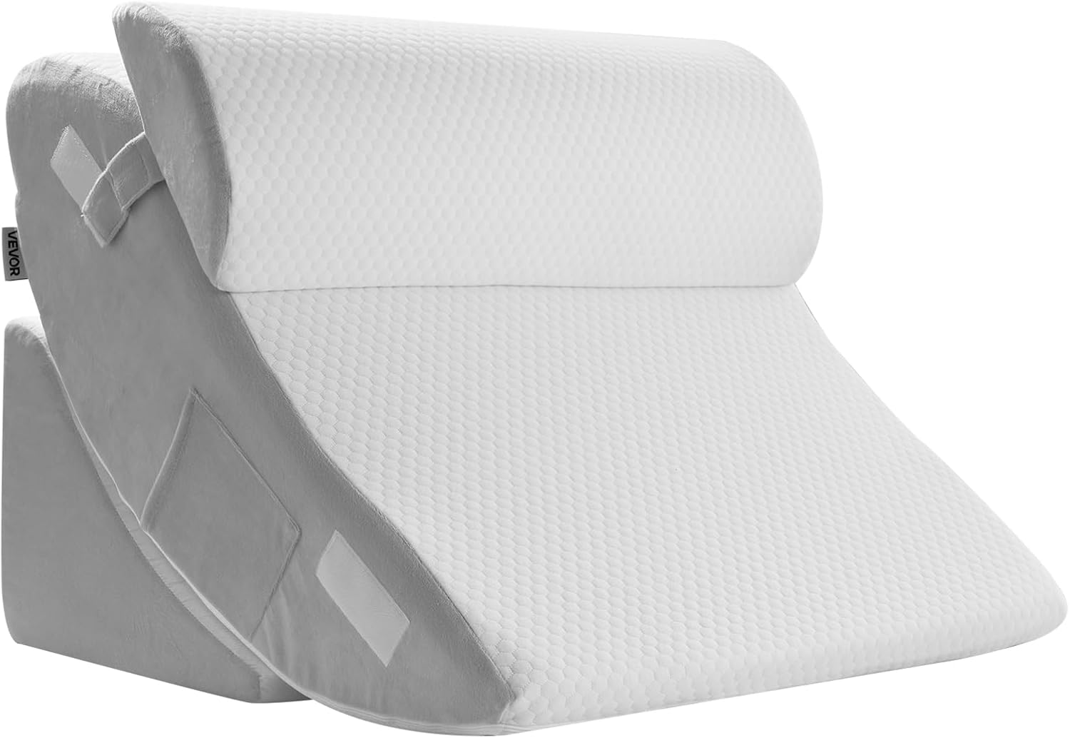 Happybuy 4-Piece Adjustable Orthopedic Bed Wedge Pillow Set: Relieve Back Pain, Acid Reflux, and Snoring. Ideal for Post-Surgery Recovery. Support Legs, Neck, and Shoulder. Comes in White/Grey!