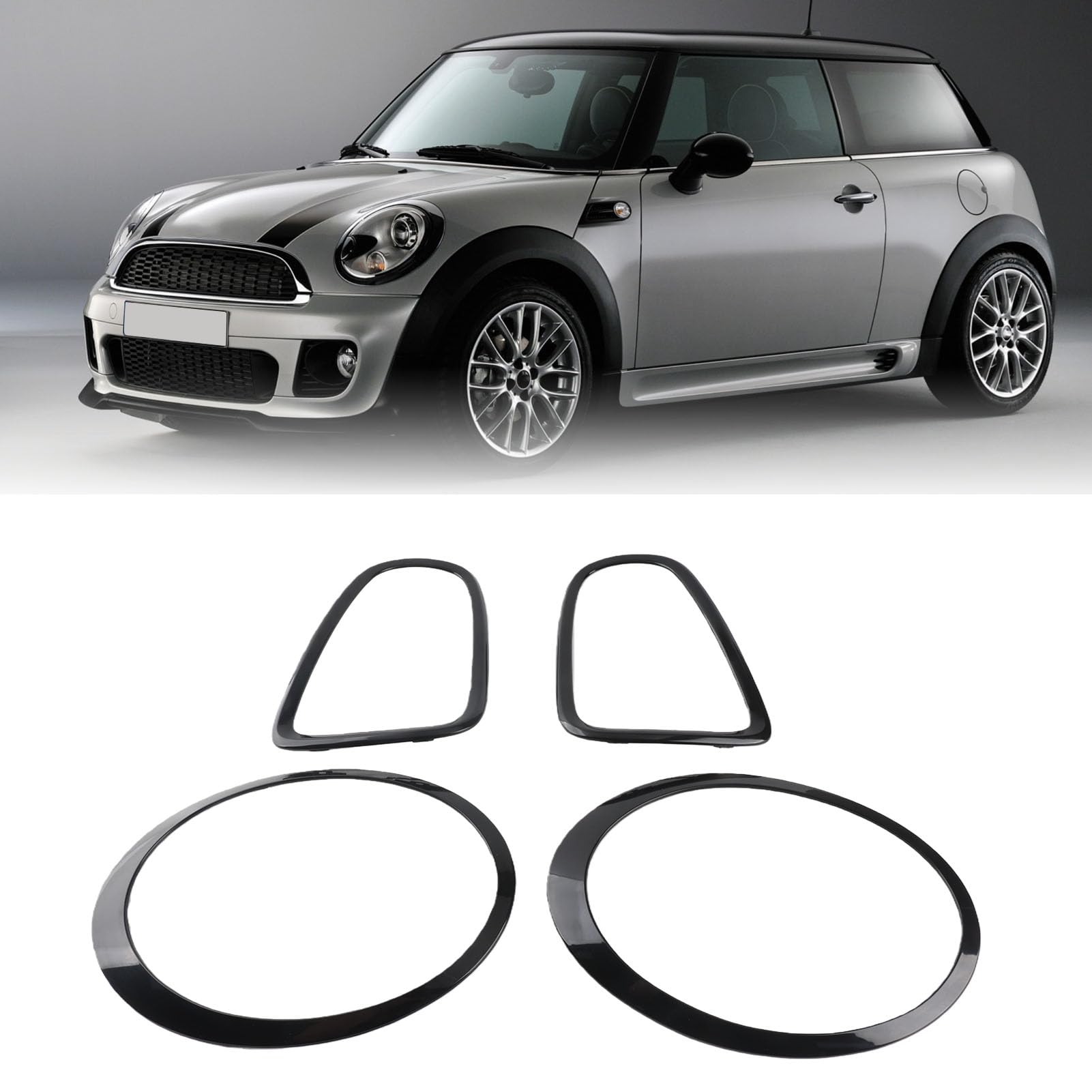 Keenso Lot de 4 Garnitures de Lunette de Phare, Noir Brillant pour Phare Arrière, Garnitures de Remplacement pour Mini R56 R57 R58 R59 S JCW