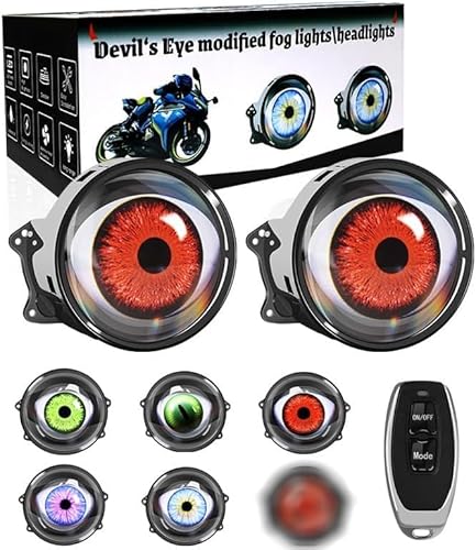 BigKing 1 Par de Ojos LED para Camiones, Diablo LED Cool Con 6 Patrones, 7 Modos, Ojos del Diablo para Motocicletas de 12-36 V, Vehículos Todoterreno, Camiones (Tipo de Lente)