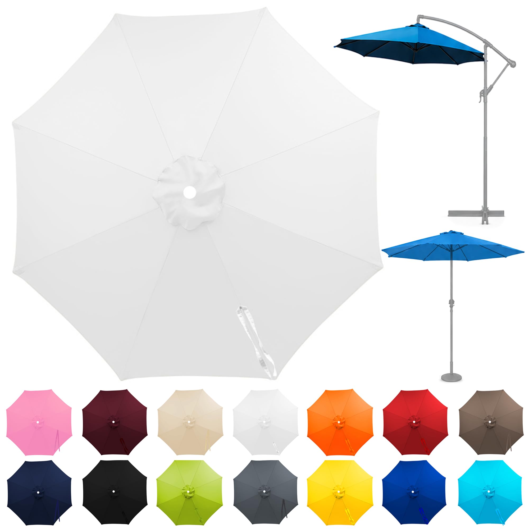 Copertura di ricambio per ombrellone, 2-4 m, 6/8 stecche, per ombrellone da mercato e ombrellone a sospensione, per giardino, terrazza e balcone (#01, 2,8 m, 6 stecche)