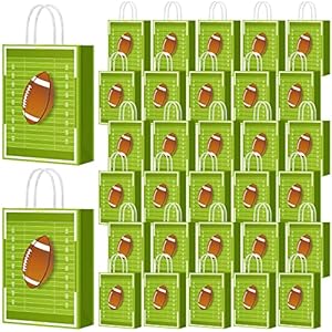 30 Pcs Football Party Favor Bags Football Gift Bags Football Treat Candy Bags Sport Party Gift Bags for Kids Sports Theme Birthday Party Favor Bag with Handles Sports Party Decoration