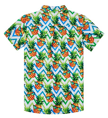 Uideazone Teen Boys Hawaiian Luau Shirts 3D Printing Funny Pineapple Aloha Tops Summer Beach Short Sleeve Floral Party Tees Novelty Polo Apparel For Camp Holiday Casual #TOP1