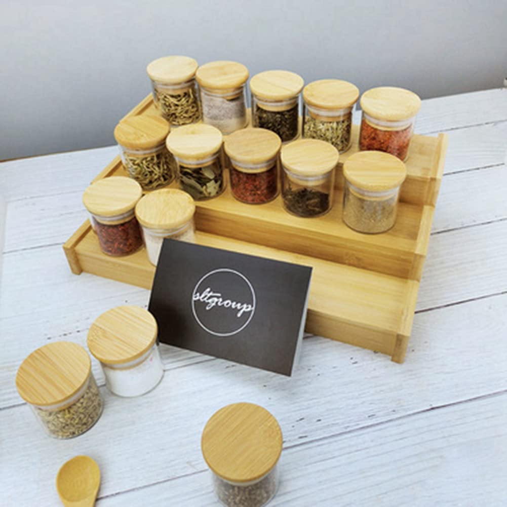 2X 3-Stufiger Nicht Erweiterbarer Bambus Gewürz Regal Stufen Regal Schrank Organisator