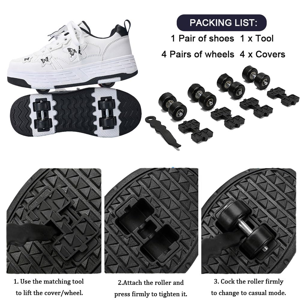 ENEN Papillon Chaussure Roller Fille, Basket Roller pour Enfan Chaussure a Roulette Garcon Fille Garçons Roues Basket a Roulette Adolescents pour Extérieur
