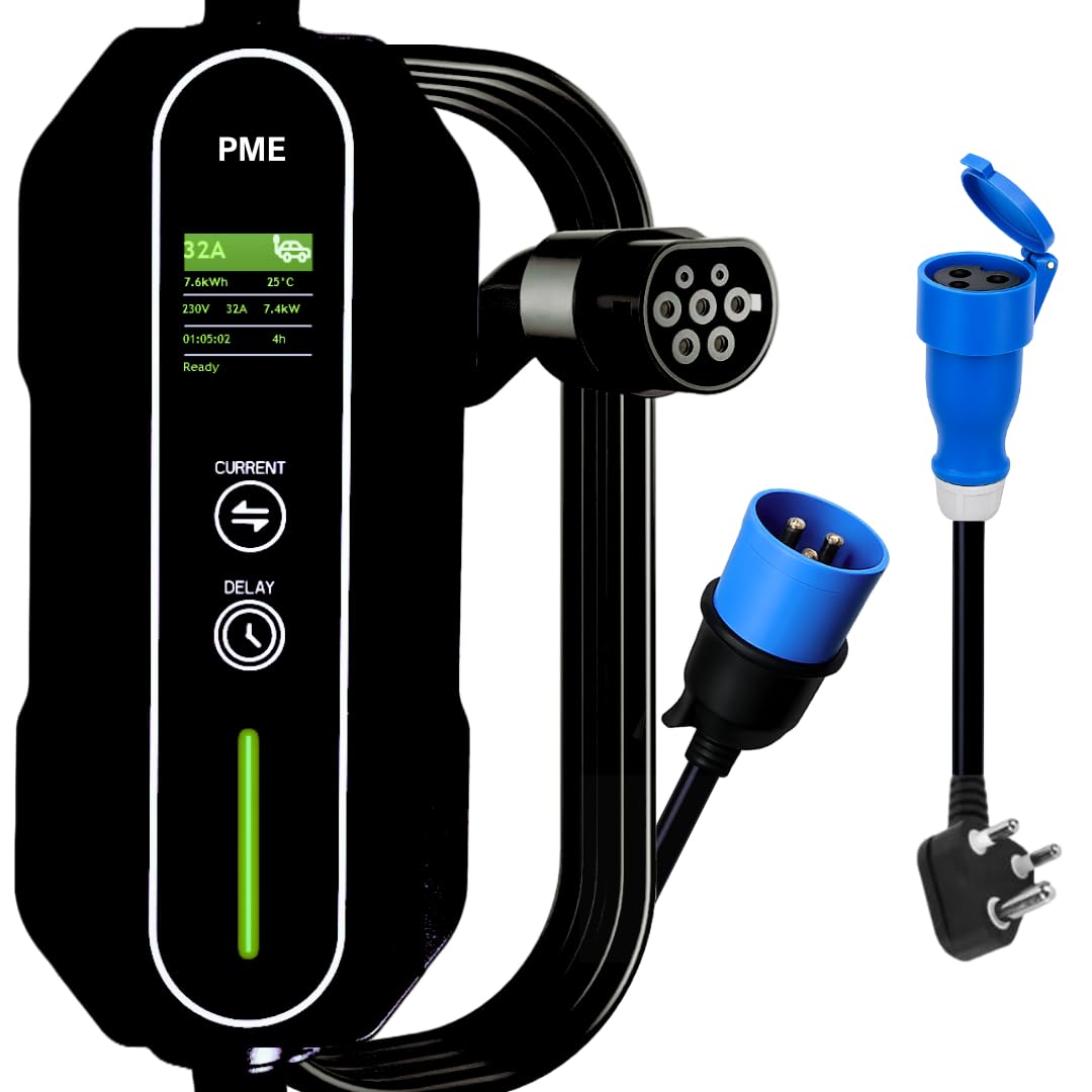 PME Portable EV Charger 7.2kW, 32A (1 Phase) + Jumper/Converter Cable 