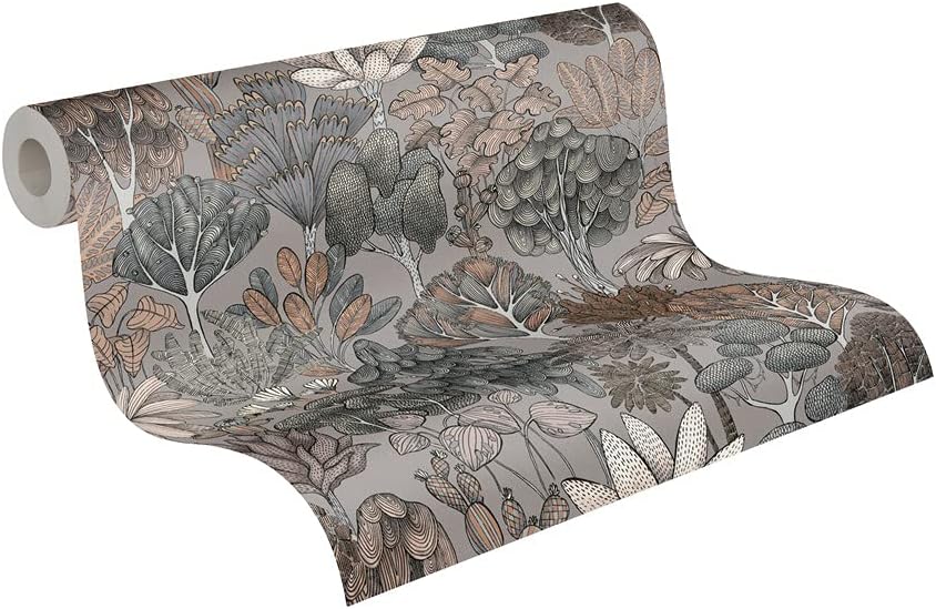 A.S. Création Architects Paper Jungle Wallpaper Floral|Impression Non-Woven Wallpaper 10.05 m x 0.53 m Grey Beige Orange Made in Germany 377574 37757-4