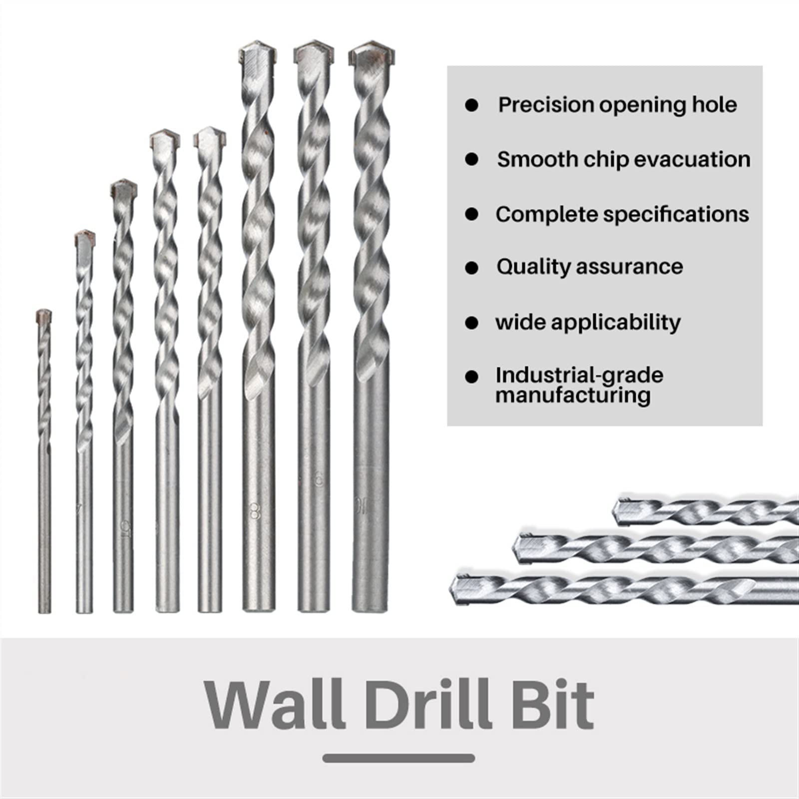 Broca de pared 8 Uds. Broca de mampostería de 3-10mm for ladrillo, hormigón, mármol, azulejo, perforación de piedra, broca con punta de carburo, 1 Uds.