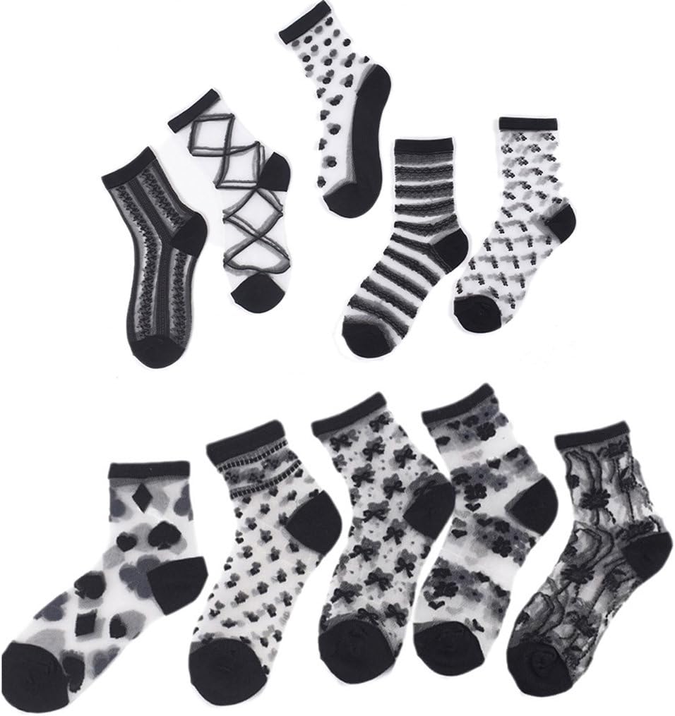 Eliffete Women 2019 Transparent Mesh Black White Ankle High Socks Short Stocking