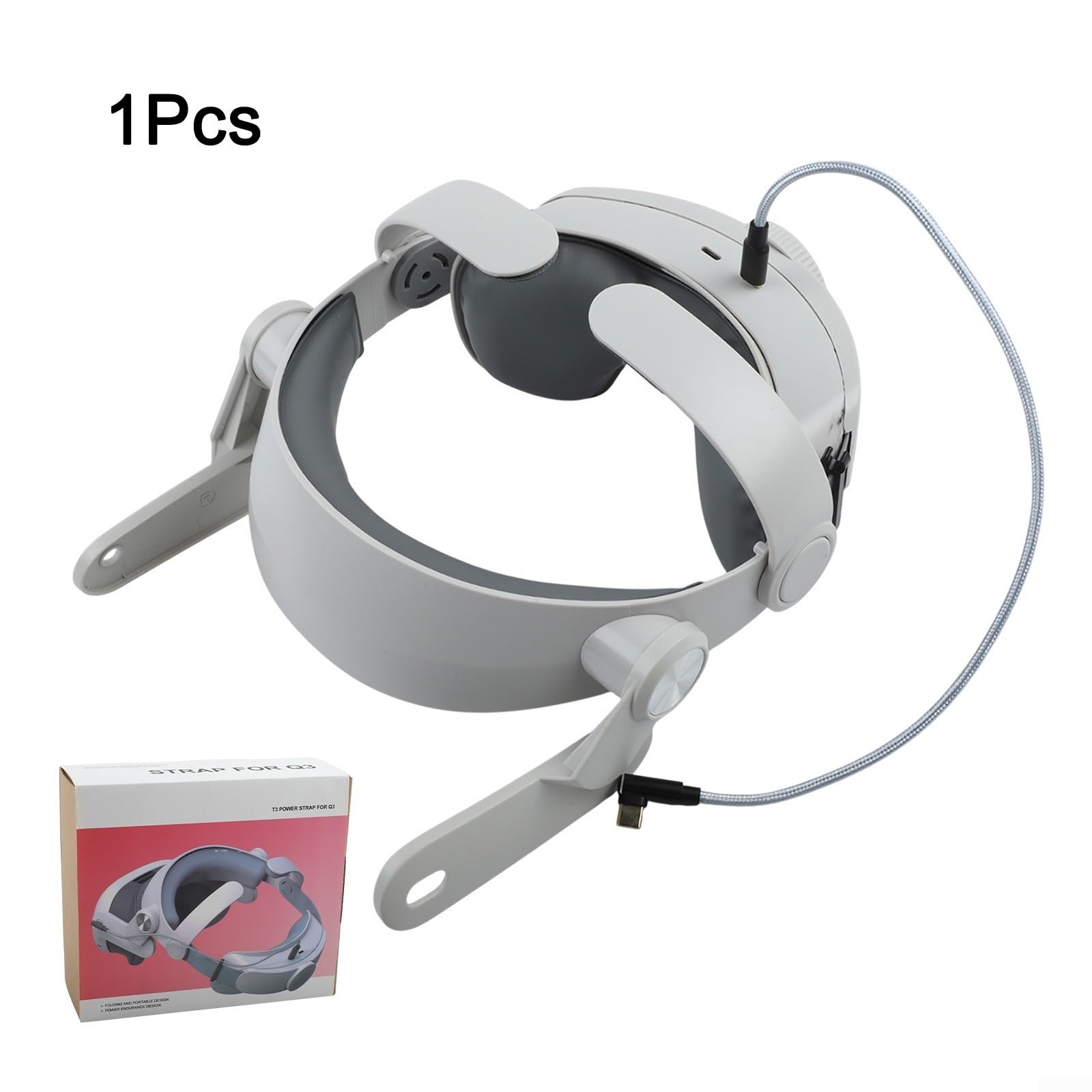 Correa de cabeza de batería para Meta 3/3S con carga DualBoost, tiempo de reproducción extendido de 3 horas, ajuste ajustable, cómodo accesorio de realidad virtual, blanco (fuente de alimentación T300