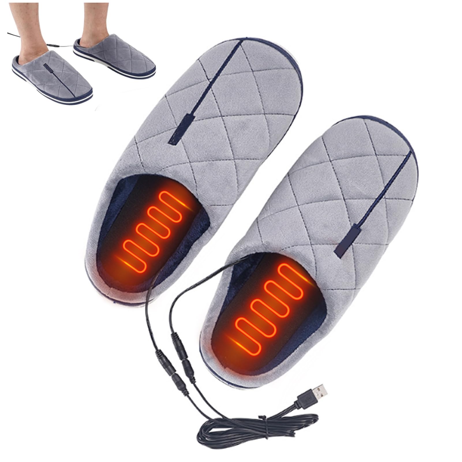 Pantofole Riscaldate USB Lavabile, Scaldapiedi Elettrico Pantofole Ciabatte Riscaldanti Elettriche Scalda Piedi Scarpe Invernali Calde Pantofole in Peluche per Donna Uomo