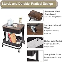Vista 3 de Melody House Organizador de almacenamiento de metal de 2 niveles con tablero de cubierta, mesa auxiliar móvil para sofá con ruedas para oficina