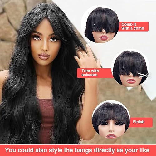 Miniatura 2 de Legendhair Wear and Go Pelucas sin pegamento con flequillo para mujeres negras, pelucas de encaje frontal de 5 x 5 con flequillo, pelucas de cabello