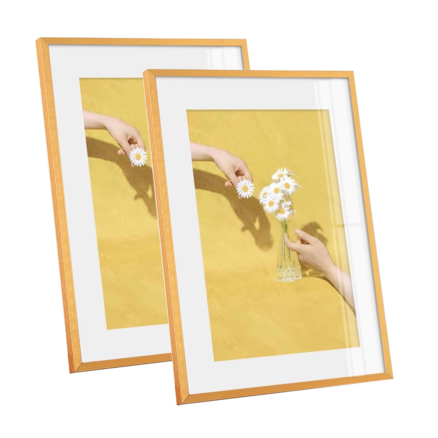 2 Pcs A4 Aluminum Photo Frame with Ivory Color Mat,Display Pictures 6x8 with Mat or 8.3x11.7 Without Mat, Metal Picture Frame Collection (Golden)