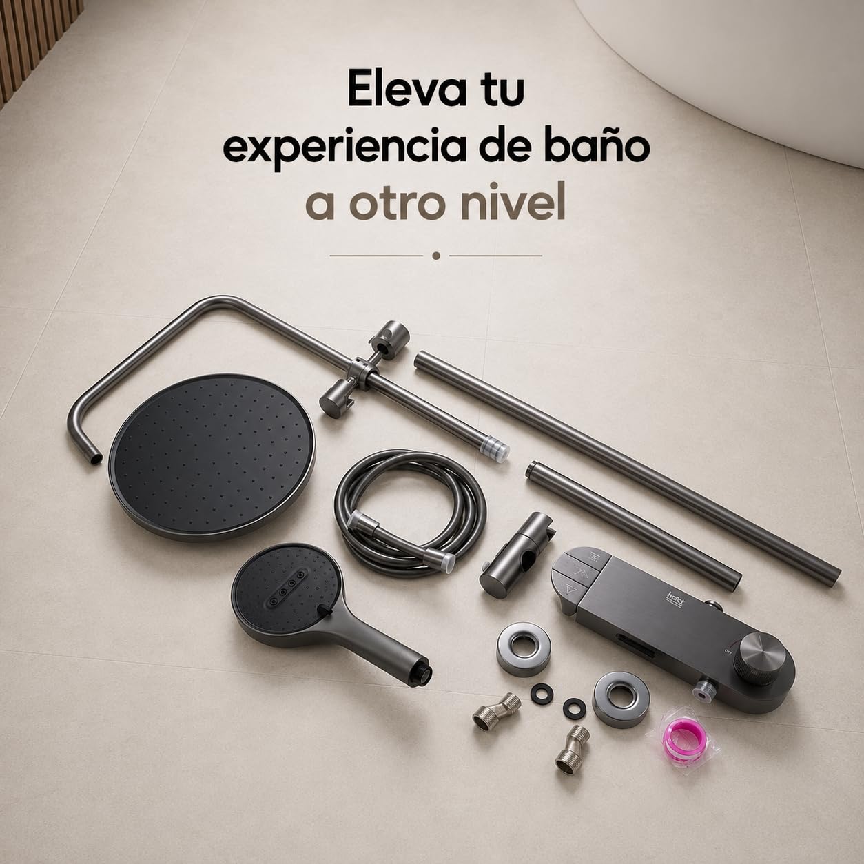 INEX EUROPA Columna de Ducha Negro Gris Titanio Premium Acero Inoxidable 10 Años Garantía - Columna Ducha Redonda Efecto Lluvia 3 Modos de Operación - Torre de Ducha 156cm Negro Gris Titanio