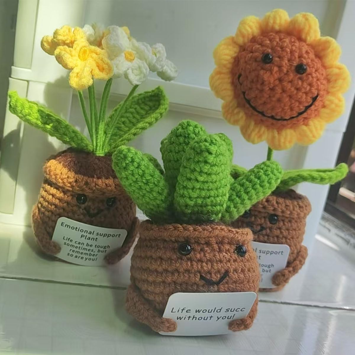 Birthday Gifts for Women Mini Positive Tulip Emotional Support CrochetPerfect as Christmas/Retirement/Thank-You Gifts for Female Colleagues Bosses Teachers & Friends (Smiling Sunflower)