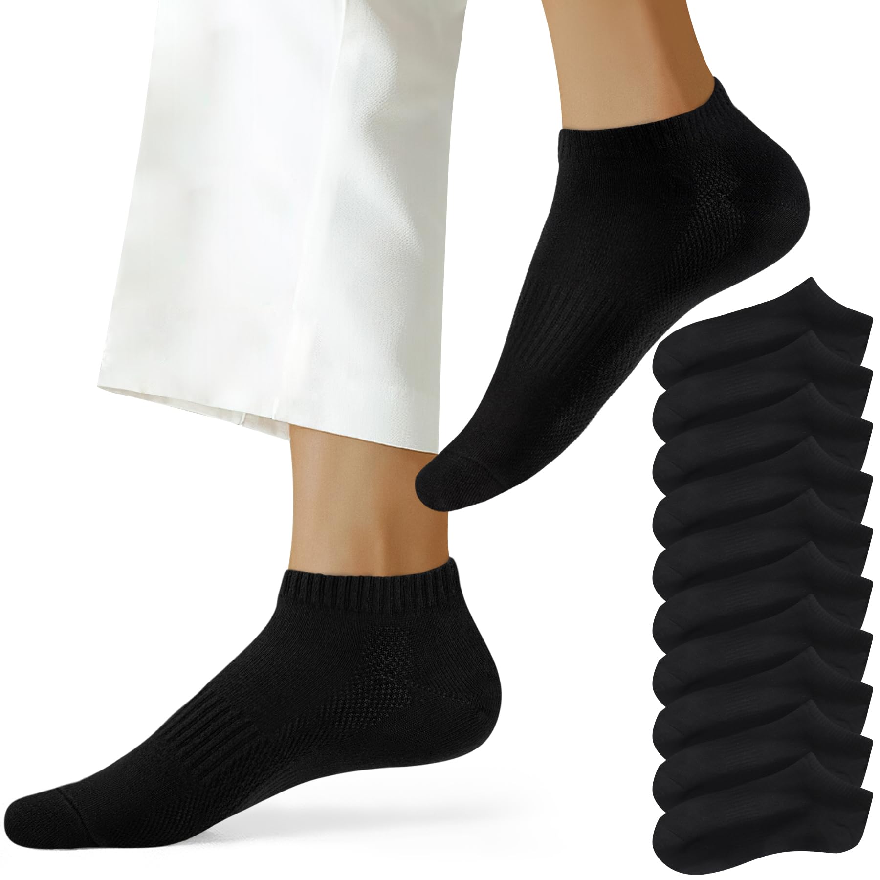 NUOZA 10 Paar Sneaker Socken Herren Damen Baumwolle Schwarz Weiß Grau Kurze Halbsocken Unisex