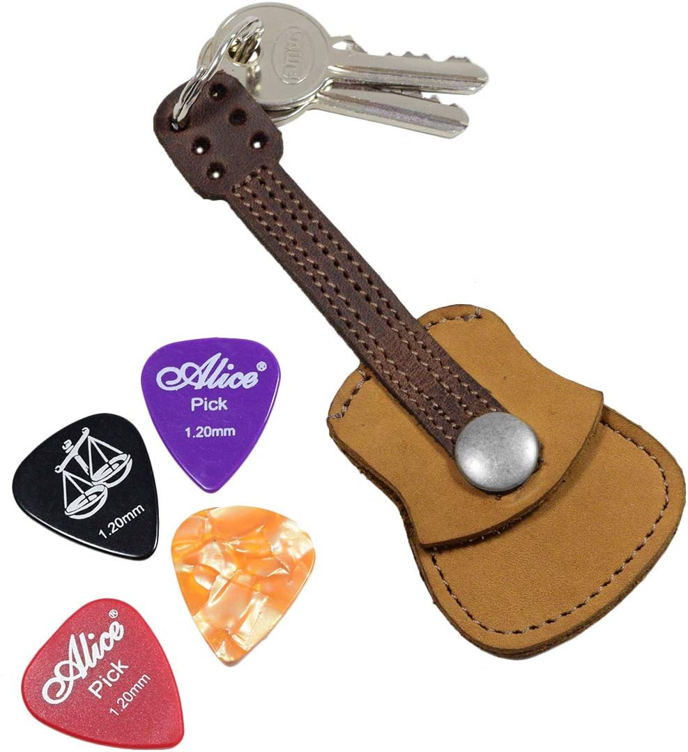 Hide & Drink, Leather Guitar Pick Holder Keychain, Picks Case Instrument Gifts Ideas for Musicians, Handmade Includes 101 Year Warranty :: Old Tobacco