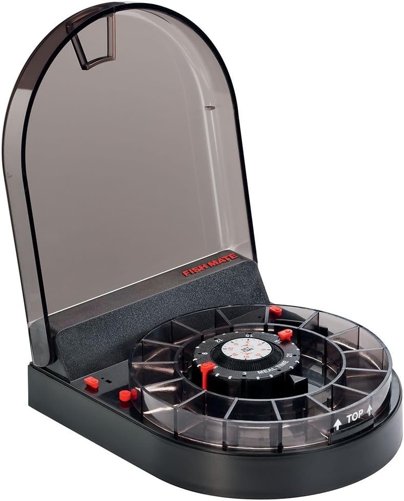 Fish Mate F14 Automatic Fish Feeder for Aquarium or Fish Tank for Vacation or Daily Use - Sits on Hood of Tank or Will Clip to Side with Included Clamps - Serves up to 14 Meals