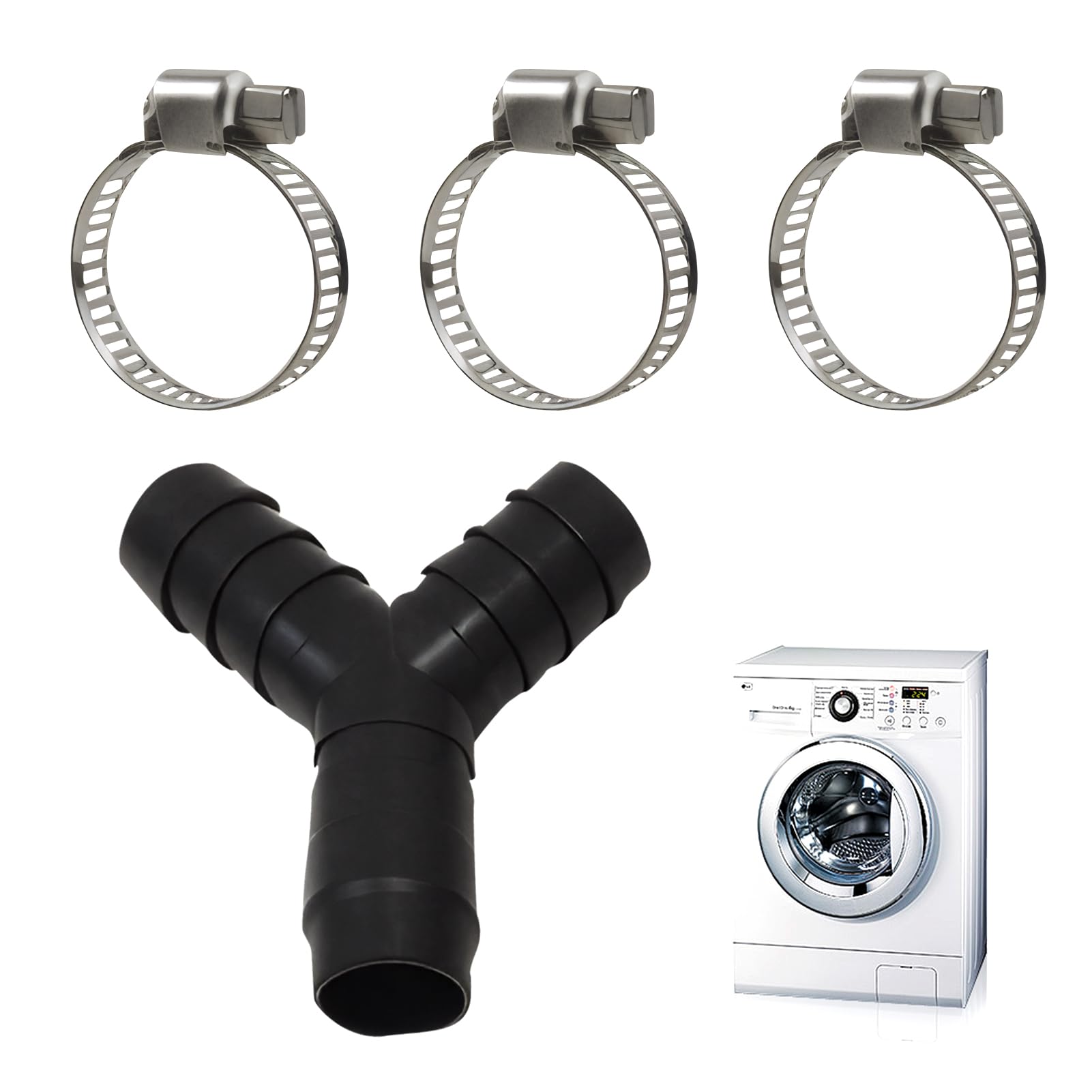 Dashengkui Blackone 2 Way Y Splitter For Pipes, Suitable For Washing Machine And Dishwasher Drain Hose Connections. Includes Three Hose Clamps For Easy Installation And Compatible With 16-27Mm Diameter Hoses. (Black)
