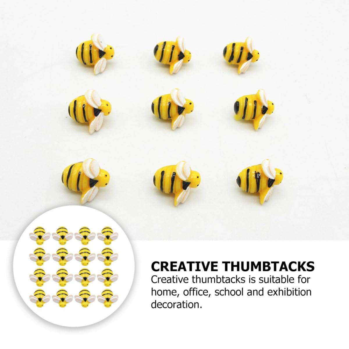 BETOOKY Chinchetas Caja de 60 Unidades Forma de Abeja Amarilla Pequeñas de Resina Creativas y Fáciles de Remover para Decoracion Colegio y Hogar