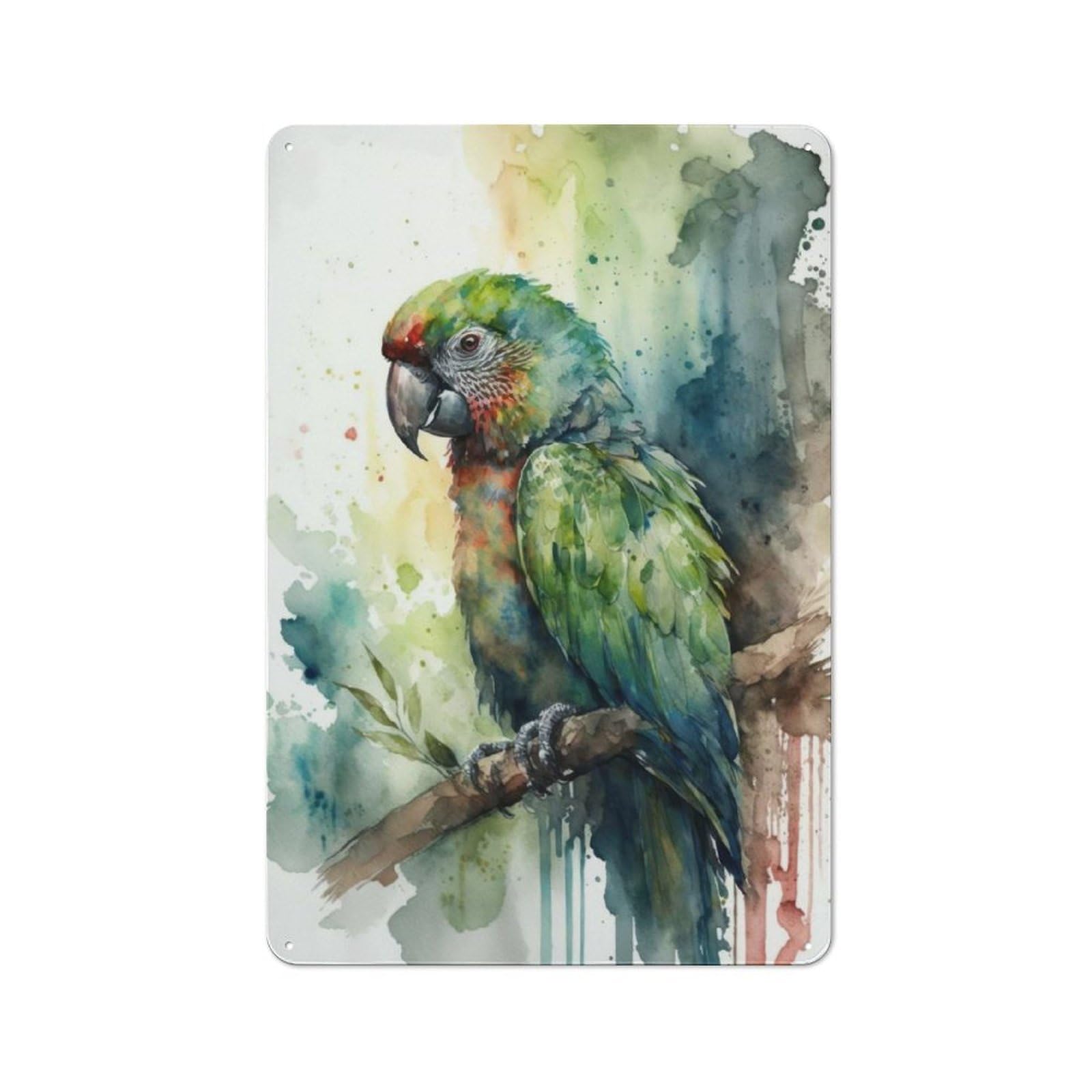 Junmoney Parrot Watercolor Tin Wall Plaque 30X20cm With For Hobby Room Or Studio, New Home Wall Decor For Creative Interior Collectors