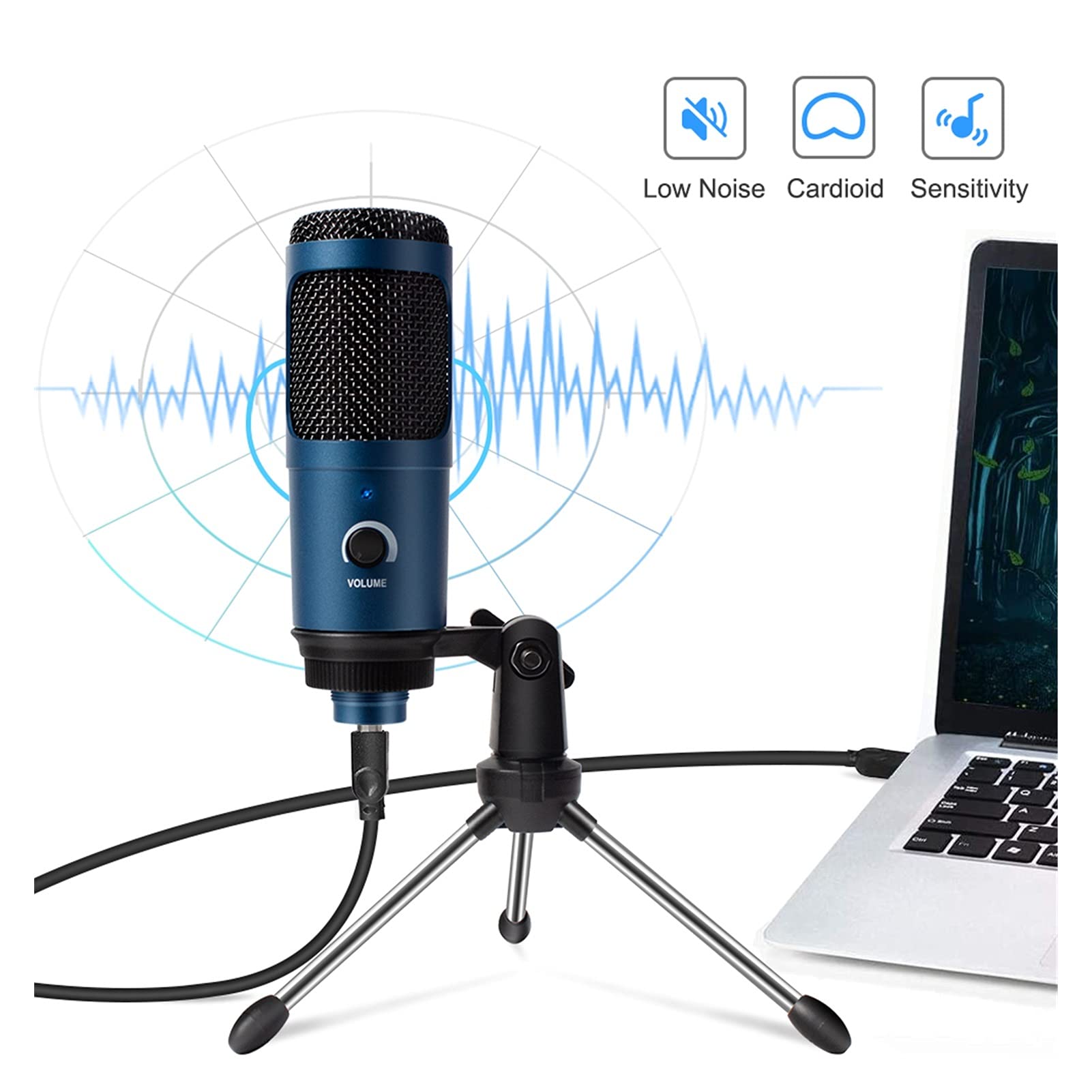 ywzhushengmaoyi mikrofon Microfono USB Blue Metal Streaming Cardioid microfoni Microfono per microfoni per Laptop PC Vocal Recording Streaming Microphone (Color : Silver)