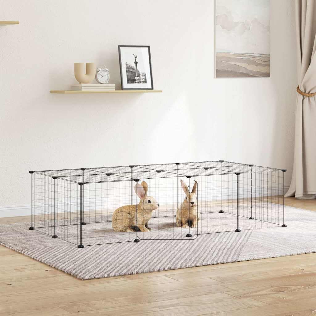 Gabbia per animali domestici in acciaio verniciato a polvere, nero, 35 x 35 cm, con porta, recinto modulare, per conigli, porcellini d'India, recinto interno ed esterno, box sicuro