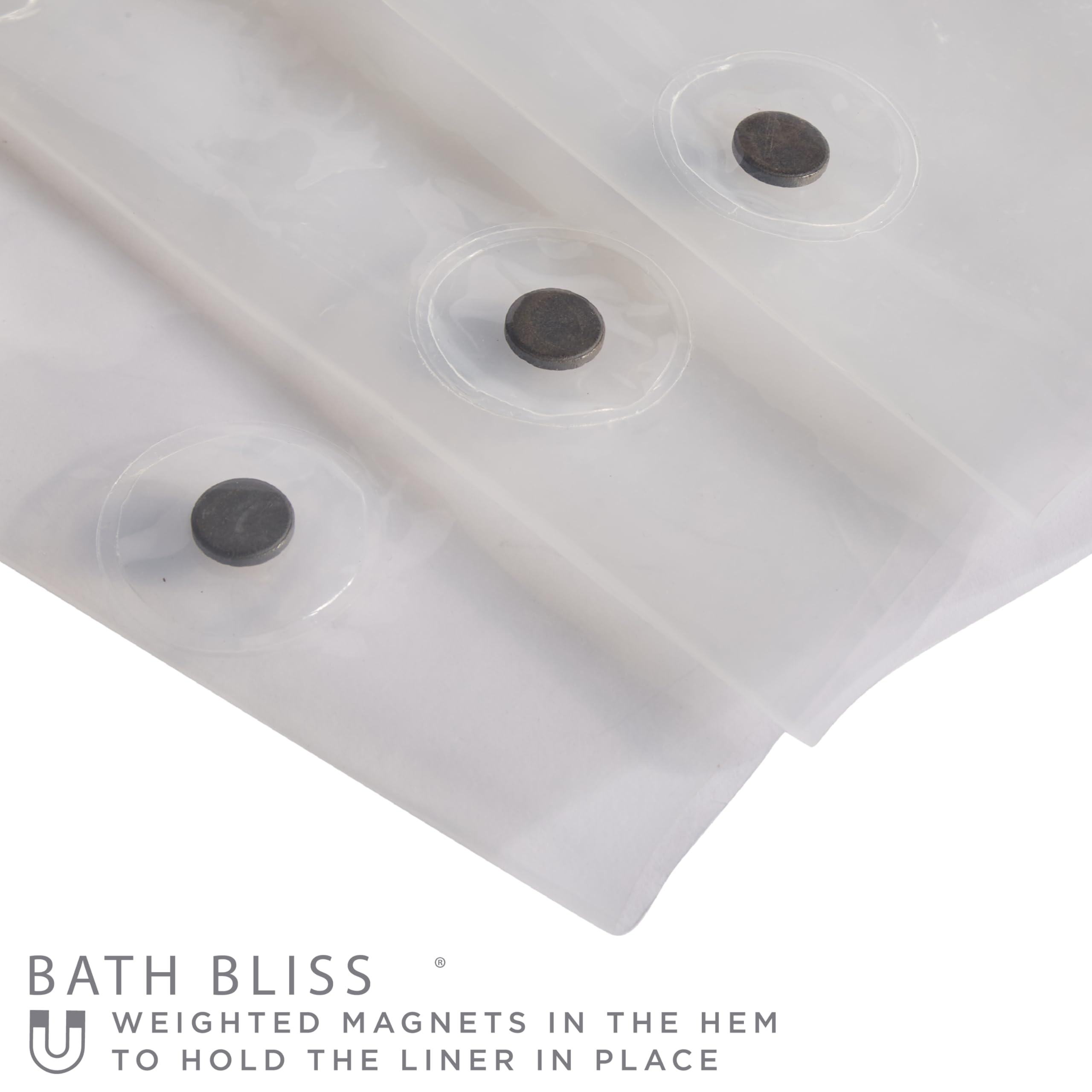 Bath Bliss Forro de Cortina de Ducha Premium para Hotel, 12 Ojales de Metal, Resistente al Moho, 3 dobladillos magnéticos, x 182,88 cm, Transparente