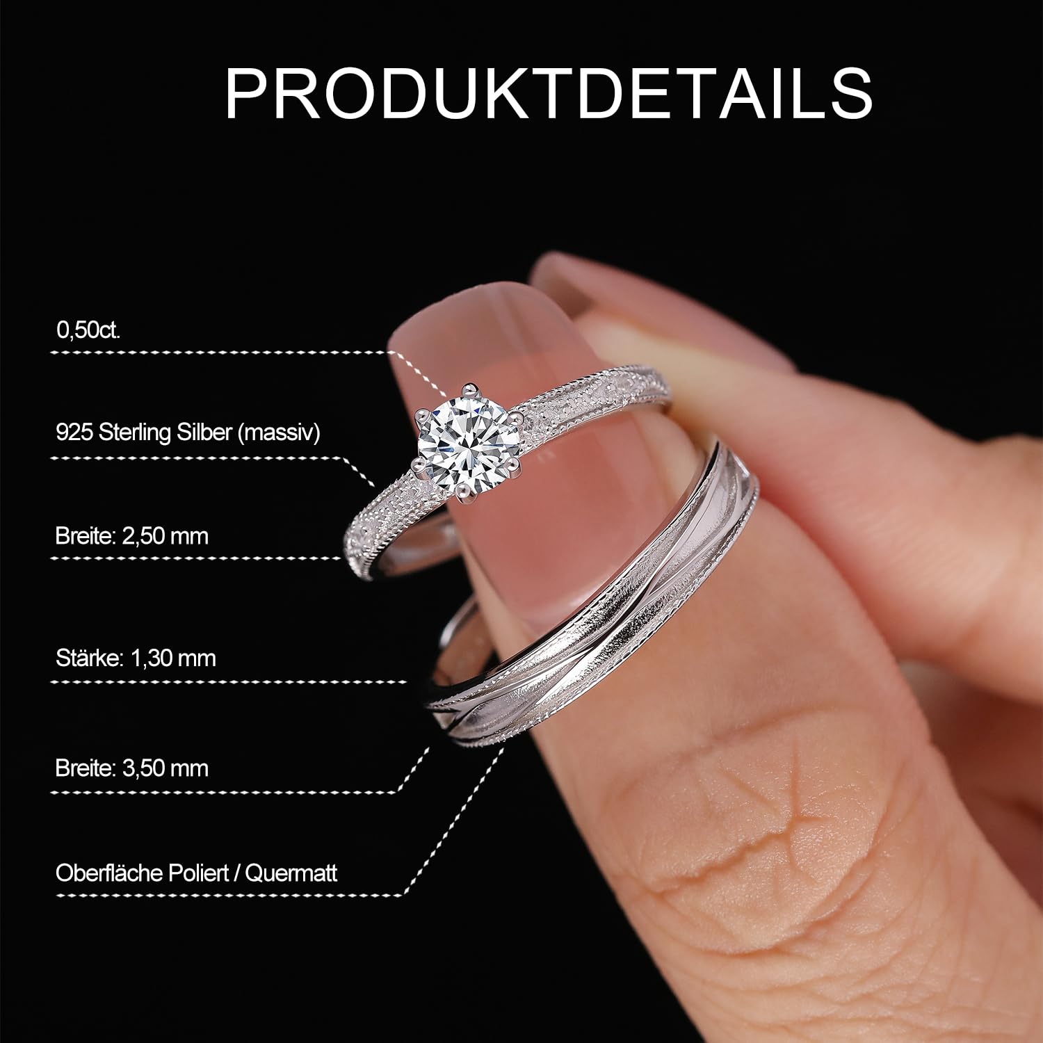 Meissa Paar-Ringe Eheringe Silber 925 Paarpreis Funkelndes Diamantdesign Perfekt für Verlobung Heirat und Hochzeit Ideales Geschenk zum Jahrestag