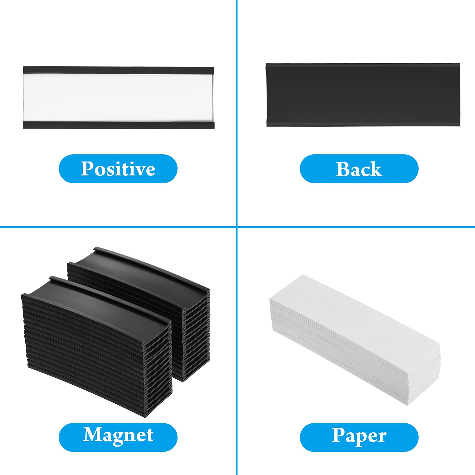 100 supporti magnetici per etichette, con magneti, con pellicole protettive e strisce di ricambio per cestino (3 x 7 pollici)