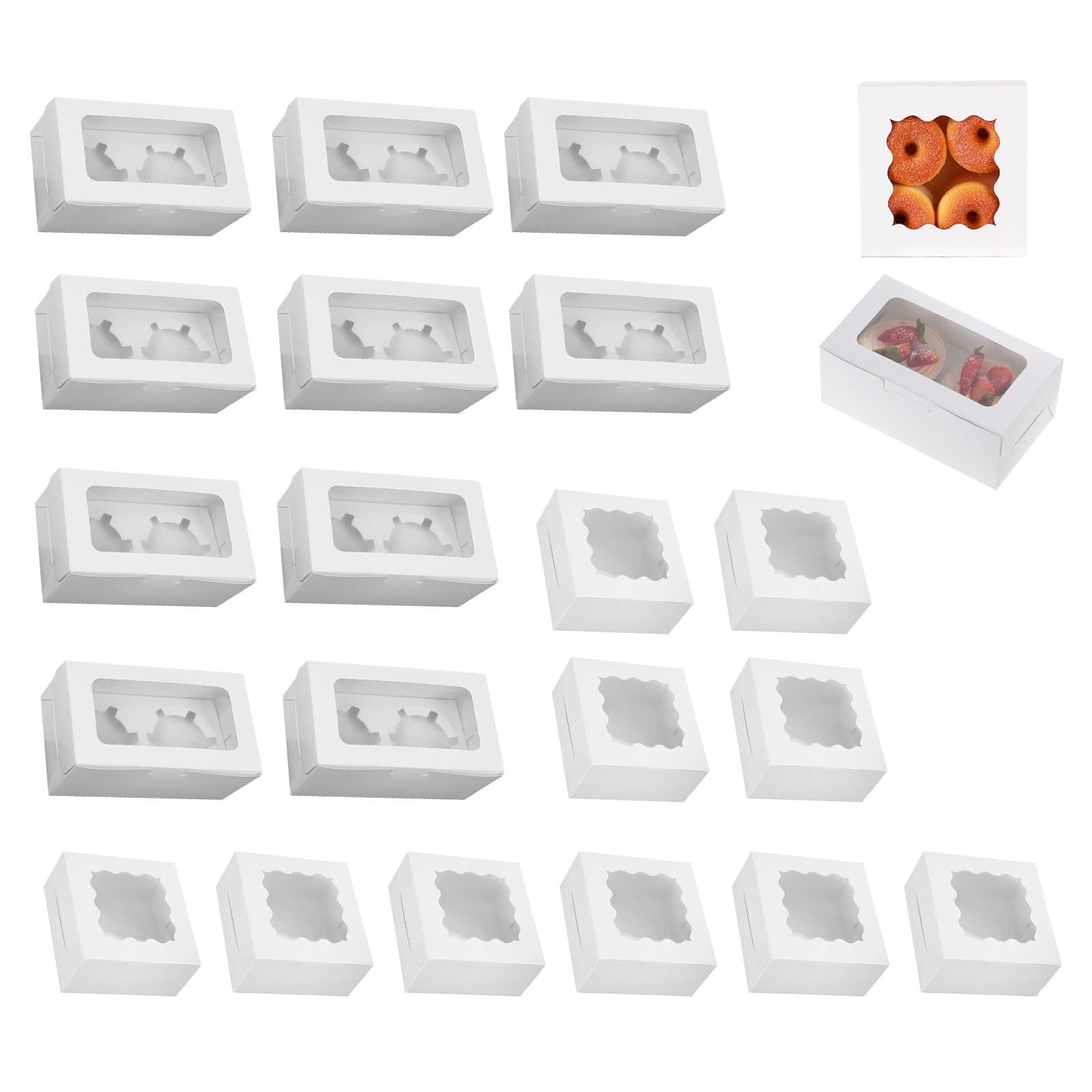Scatole per Cupcake, Scatole per Dolci, Scatola per Biscotti, Scatola per Muffin, Porta Cupcake Cartone con Finestra Trasparente, per il Trasporto di Muffin, Torte, Dessert, Ciambelle, 20 Pezzi