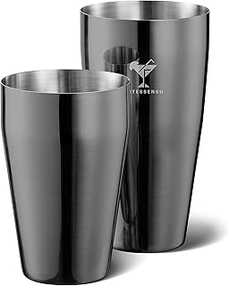KITESSENSU Black Cocktail Shaker Set, 2-Piece Boston Shaker Set for Drink Mixing, Premium 18/8 Stainless Steel Martini Sha...