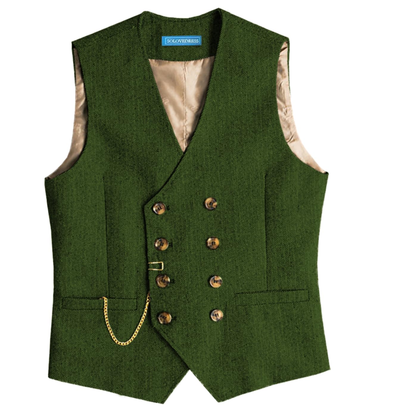 Solovedress Gilet da uomo vintage in tweed, doppiopetto, per matrimonio