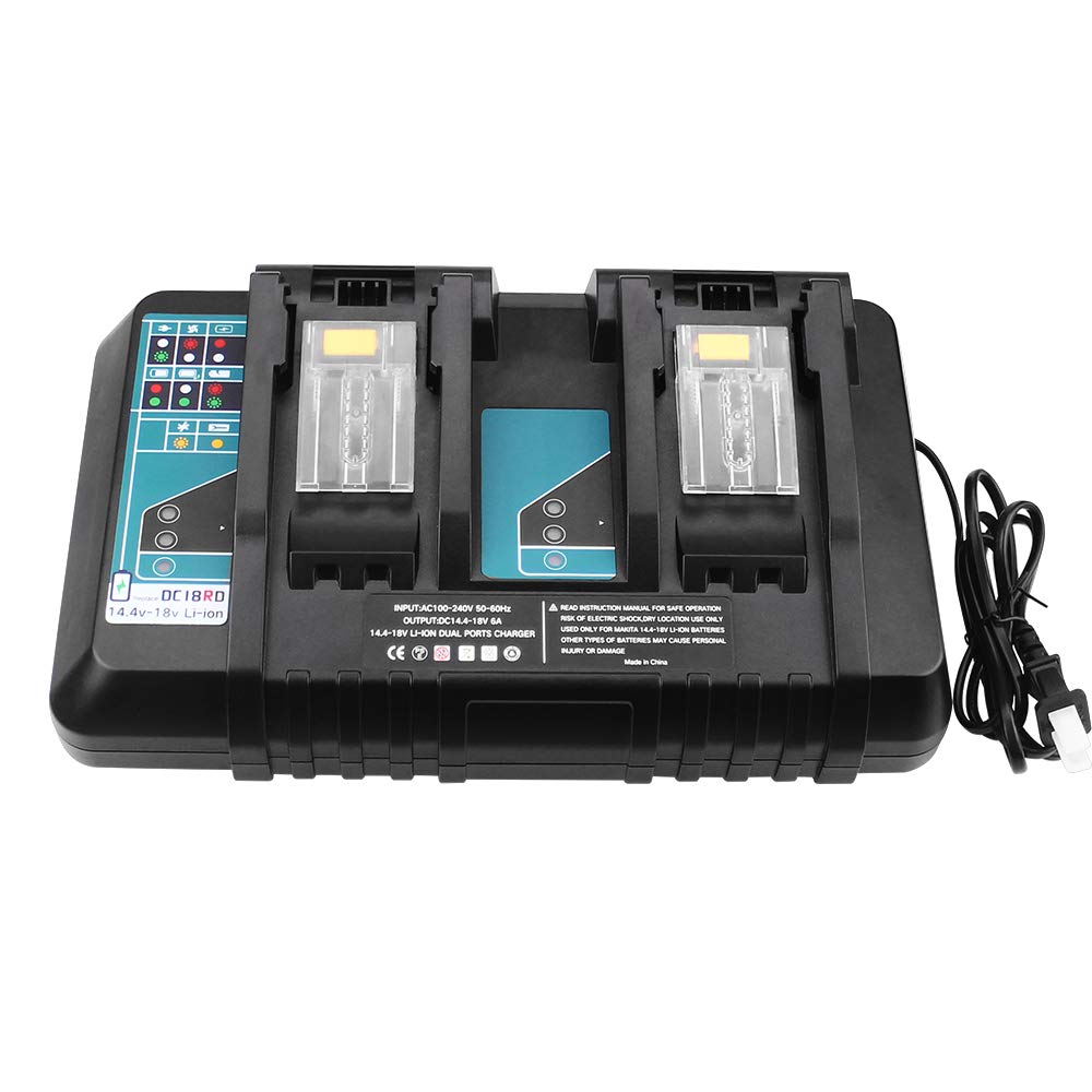 DC18RD Cargador de Doble Puerto 7A Cargador Rápido para DC18RC DC18RA DC18SF Compatible para Makita 14.4V-18V BL1415 BL1430 BL1830B BL1840B BL1845B BL1850 BL1850B