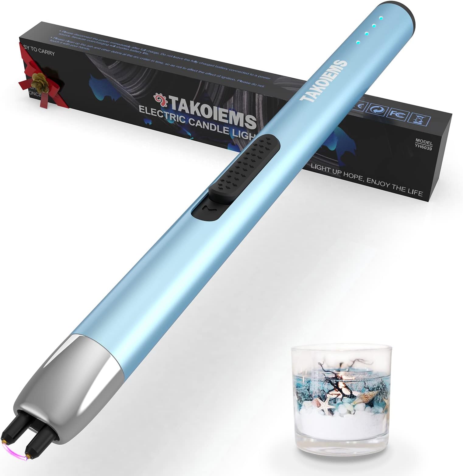 Candle Lighter, Electric Lighter USB Lighter with Upgraded LED Display Safety Switch, Rechargeable Flameless Windproof, Blue