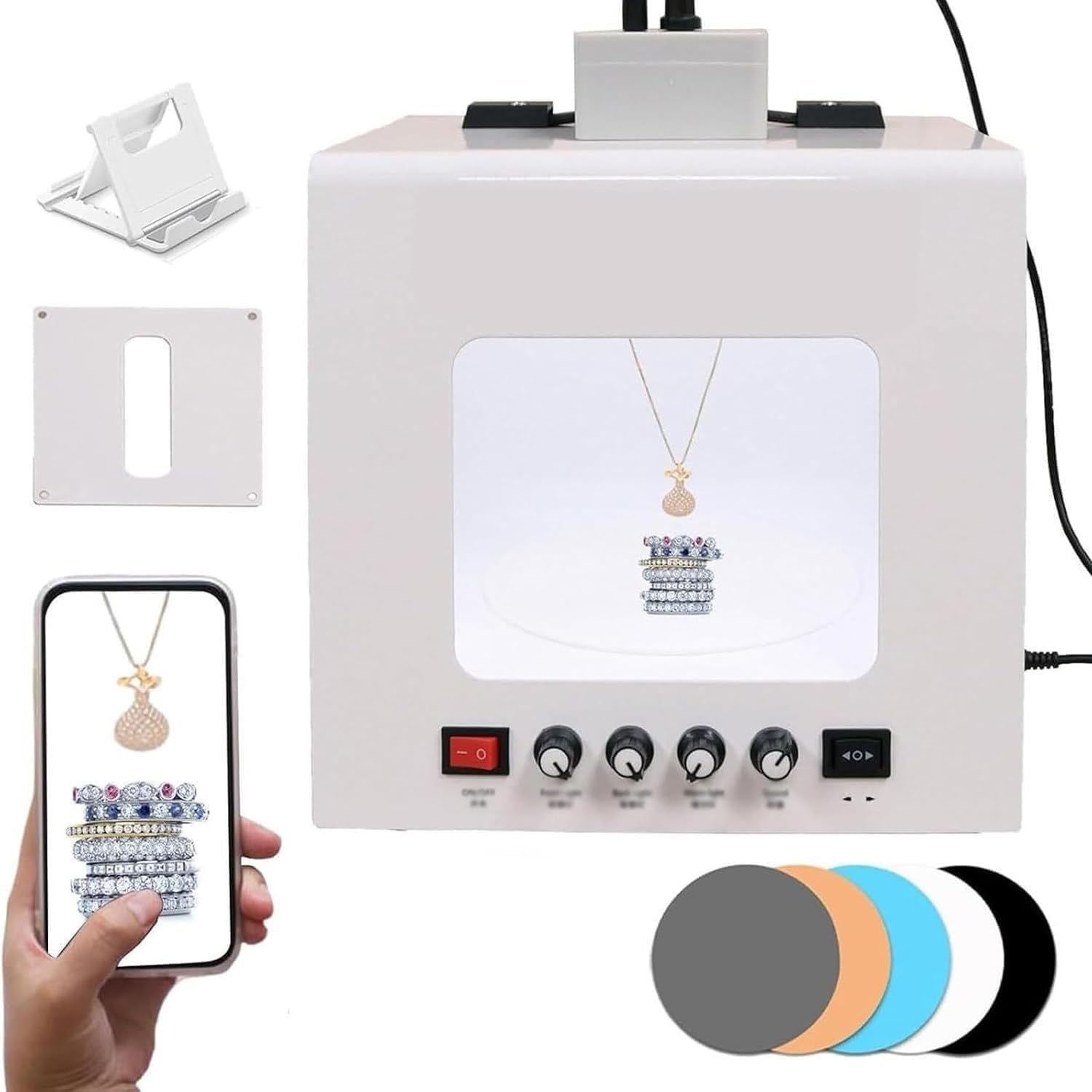 Kit Professionale Light Box,Scatola Luminosa LED per Foto Gioielli T20 | 4 Pannelli LED Ad Alto Cri,Luminosità E Velocità Regolabili,Adatto Orologi,Cosmetici E Articoli Piccoli