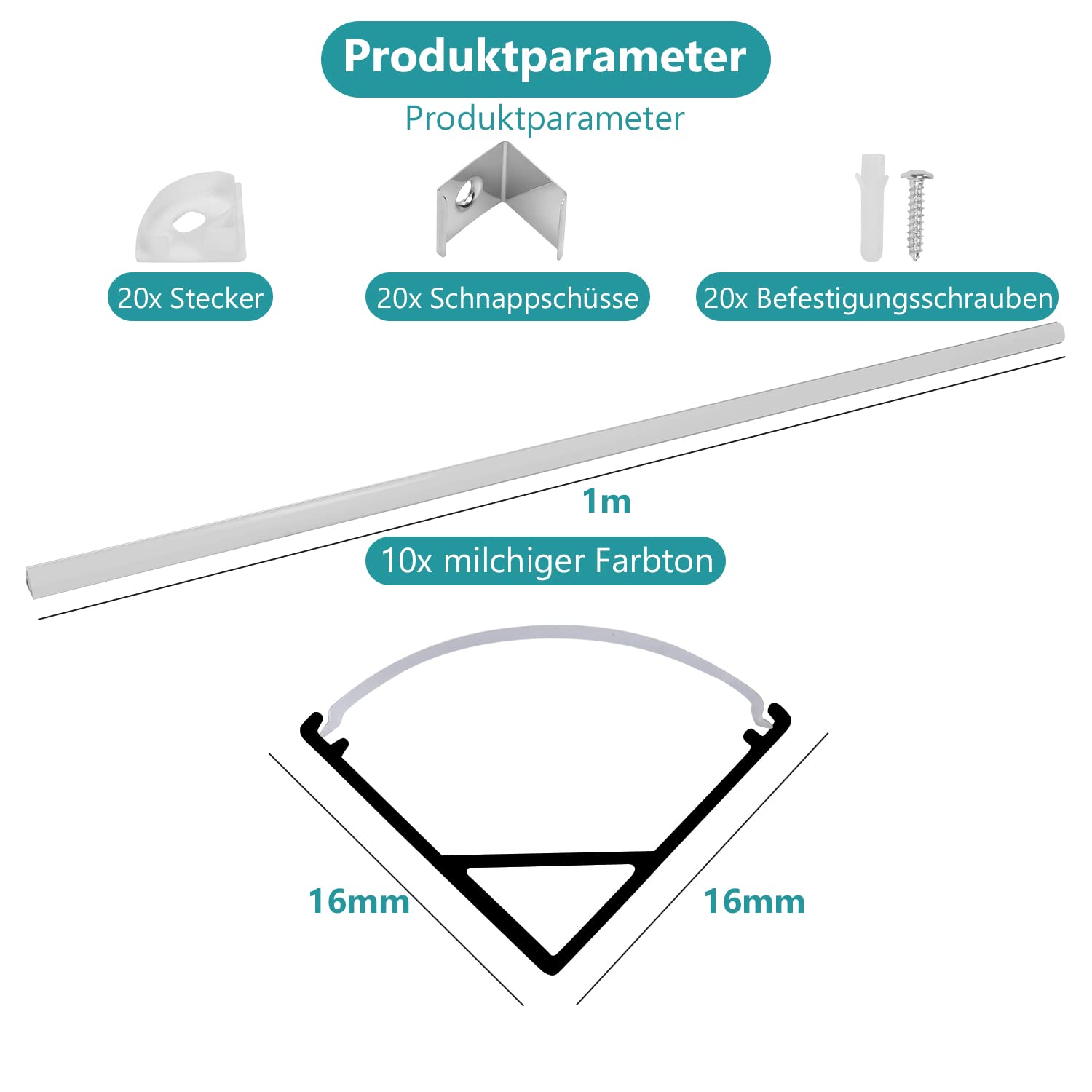 Gimisgu Perfil LED de aluminio 1 m 40 pack en forma de V para tiras LED / tiras/bandas / banda LED perfil aluminio plateado incluye cubierta, clips de montaje y conectores de esquina
