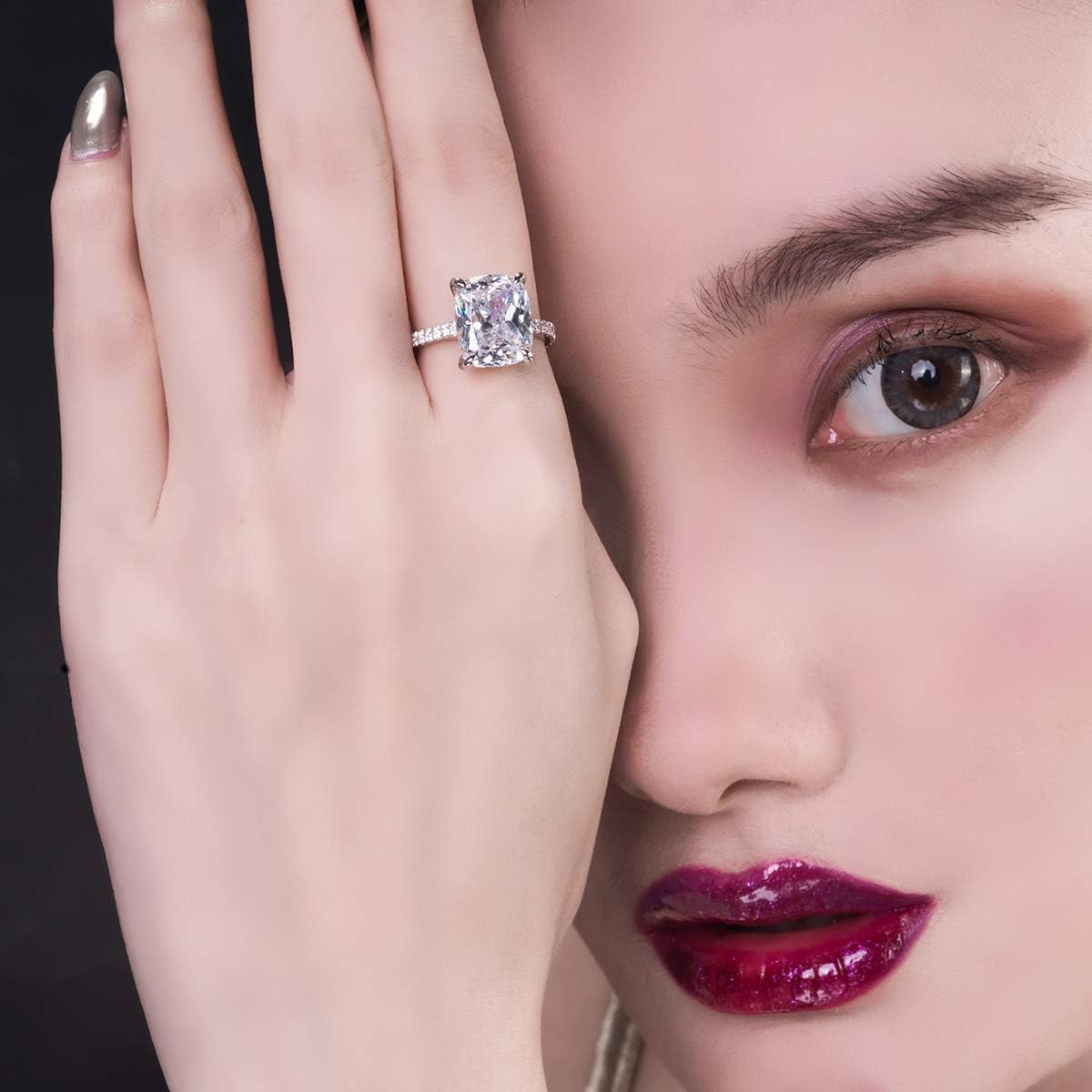 AINUOSHI 6 Carat Clear Cushion Cut CZ Cubic Zirconia Solitaire Wedding Engagement Ring 925 Sterling Silver