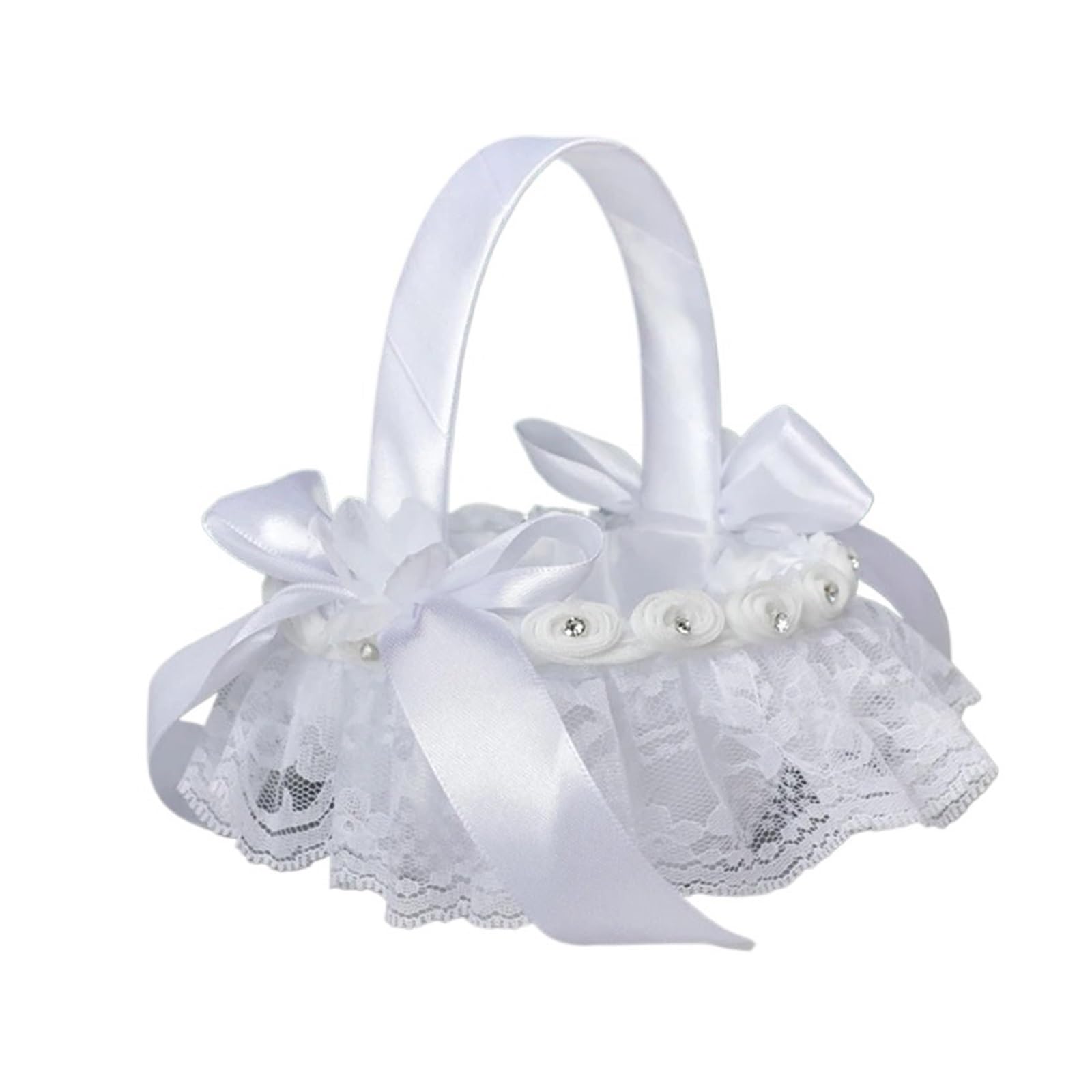 Hamper Basket Wedding Flower Basket Bridesmaid Lace White Flower Girl Basket Wedding Ceremony Bridal Shower(White1)