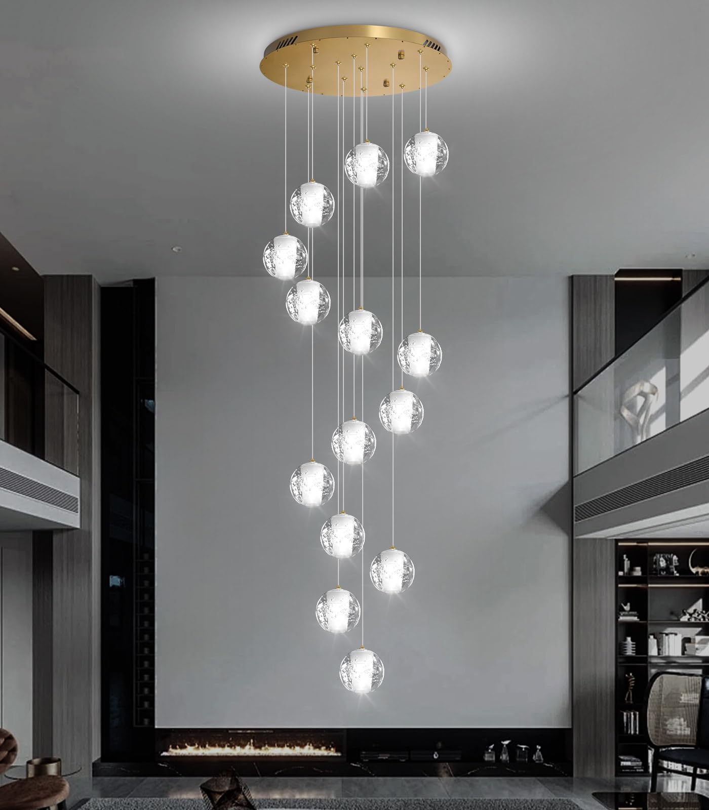 Modern Chandelier for High Ceiling Glam Crystal Light Fixture Chandeliers with LED Bulbs