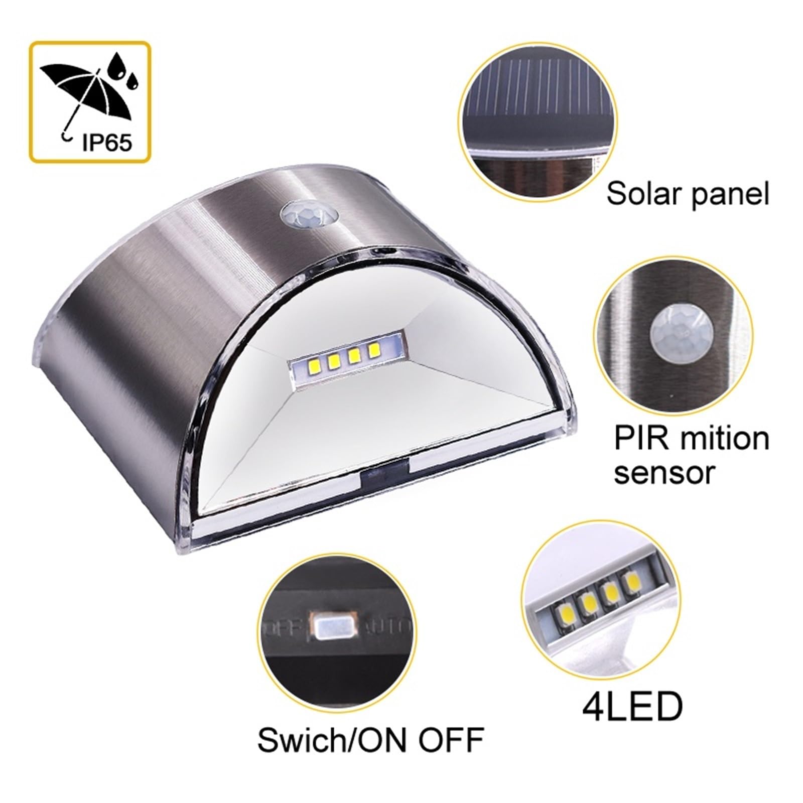 Lampa solarna LED, czujnik ruchu PIR, wodoodporne, zewnętrzne lampy ścienne, powłoka ze stali nierdzewnej, oświetlenie do ogrodu, użytku domowego (4 szt., styl 2)