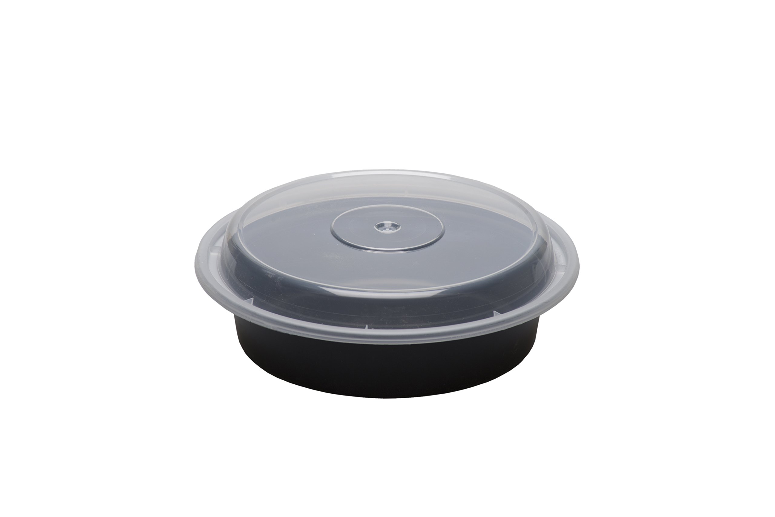 SafePro 24 oz. Black Round Microwavable Container with Clear Lid, Lunch Bento Box, (Case of 100)