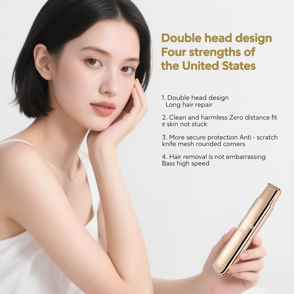 Máquina de afeitar eléctrica 2 en 1 con doble cabezal para mujeres, recortadora de bikini para mujeres, máquina de afeitar impermeable para uso en seco o húmedo para rostro, piernas, brazos y