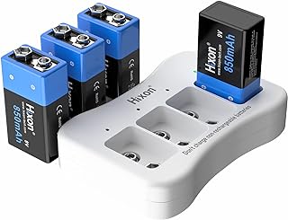 9V Rechargeable Battery 850mAh 9 Volt Battery 4 Pack 9V PP3 6F22 Lithium-ion Batteries with 9V Battery Charger for Smoke Detector Multimeter Toys