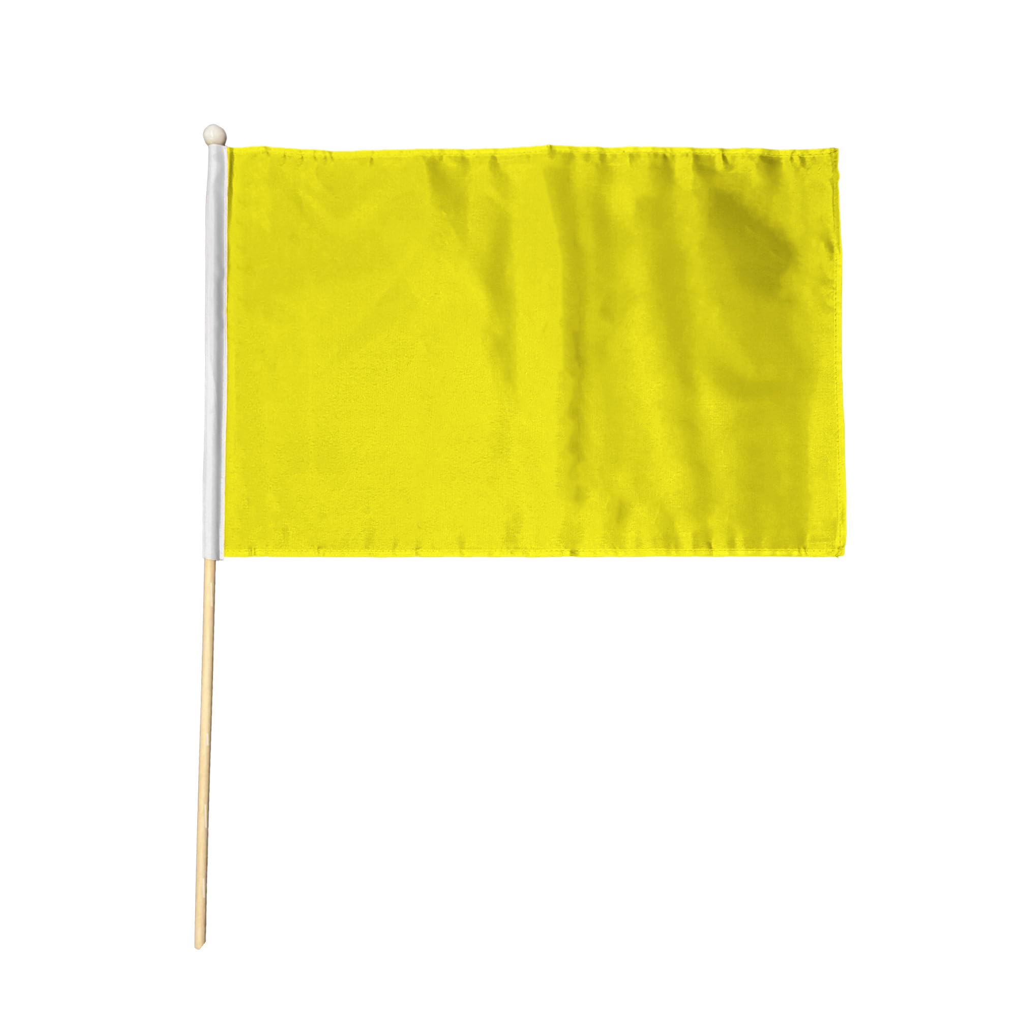 Flagtex Plain Yellow Pack of 12 Hand Waving Flag (18x12 Inch Large) - Premium Wooden Stick Hand Flag Big Size Natural Wood Pole Solid Color Blank Flag Events Sports Parades