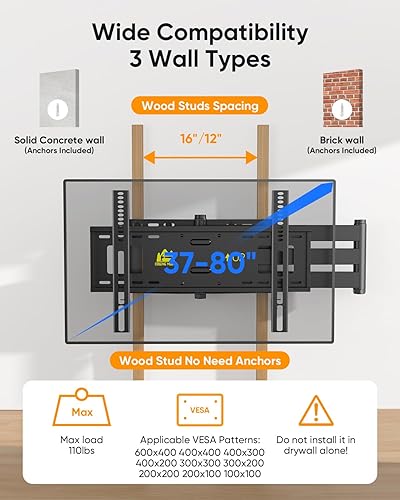 Miniatura 2 de FORGING MOUNT Soporte de pared para TV de brazo largo para televisores de 42 a 80 pulgadas, soporte de TV de movimiento completo de 43 pulgadas con