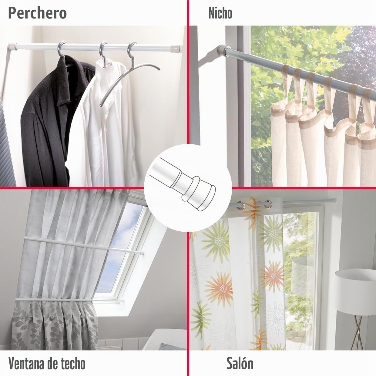 GARDINIA Barra de metal para cortinas, Extensible, Montaje sin tornillos ni taladros, Diámetro 23/26 mm, Longitud 60-100 cm cm, Blanco, Acero