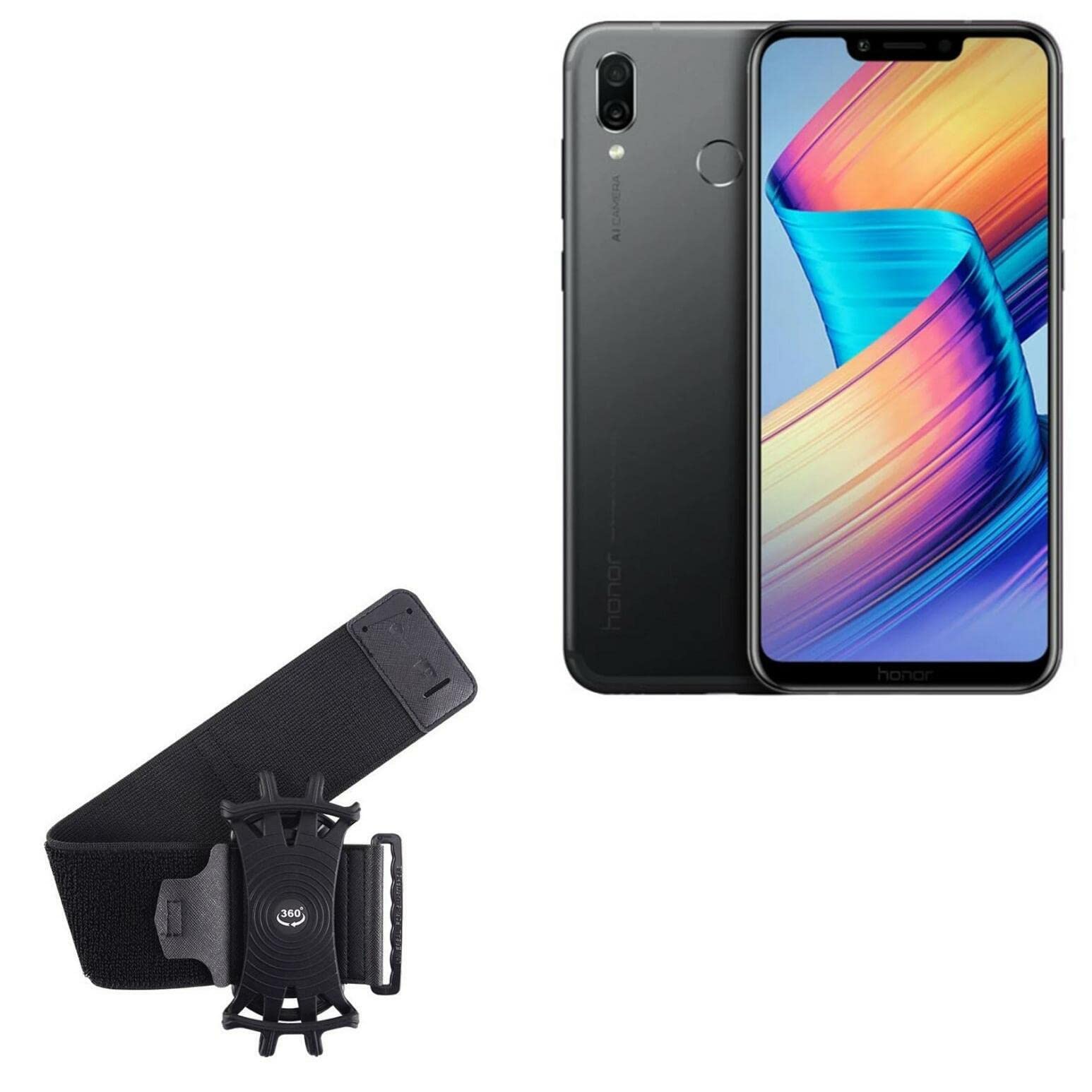 BoxWave Holster Compatible with Honor Play - ActiveStretch Sport Armband, Adjustable Armband for Workout and Running - Jet Black