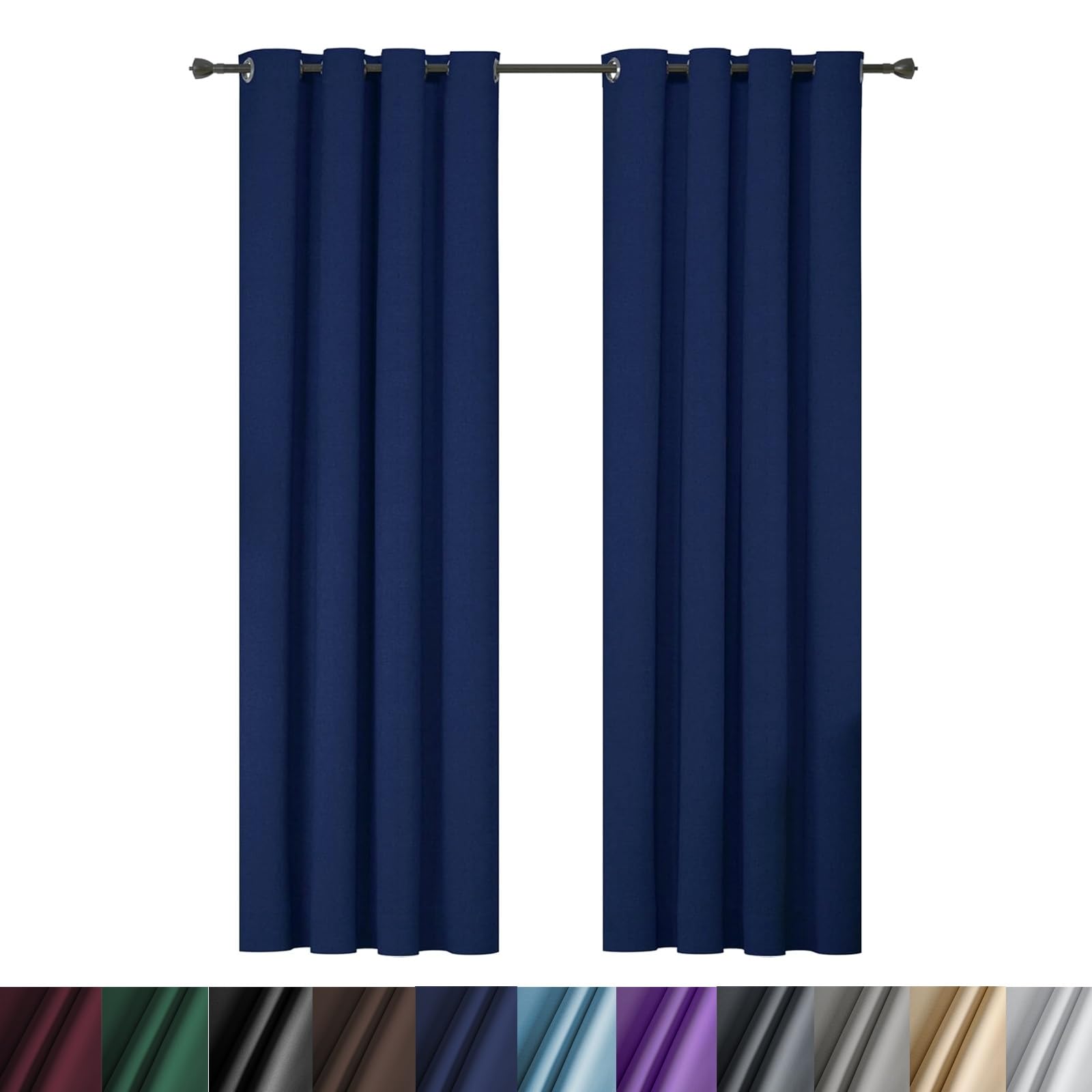 Verdunklungsvorhänge mit Ösen 100 x 70 cm Pflegeleicht Thermo Blickdicht, Weiche Schiebevorhänge für Schlafzimmer, mit Raffhalter für Wohnzimmer Kinderzimmer, Dunkelblau