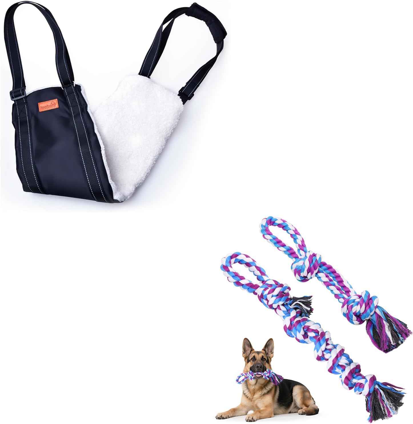 LOOBANI Portable Dog Sling for Back Legs & 2 Packs Dog Rope Toys for Aggressive Chewers